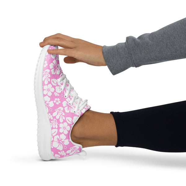 Women’s Pink & White Hawaiian Flowers Athleisure Sneakers – Extremely Stoked® Surf-Style Shoes