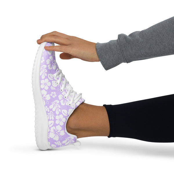Women’s Lavender & White Hawaiian Flowers Athleisure Sneakers – Extremely Stoked® Surf-Style Shoes