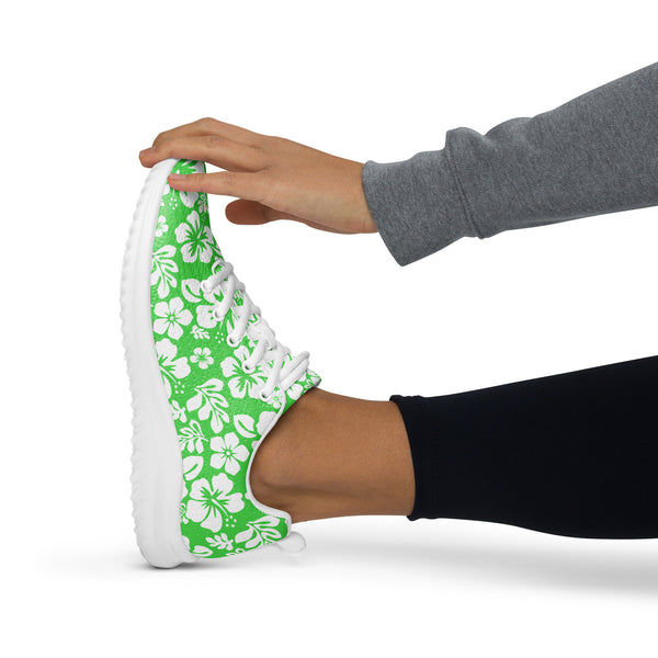 Women’s Lime Green & White Hawaiian Flowers Athleisure Sneakers – Extremely Stoked® Surf-Style Shoes