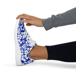 Women’s Royal Blue & White Hawaiian Flowers Athleisure Sneakers – Extremely Stoked® Surf-Style Shoes