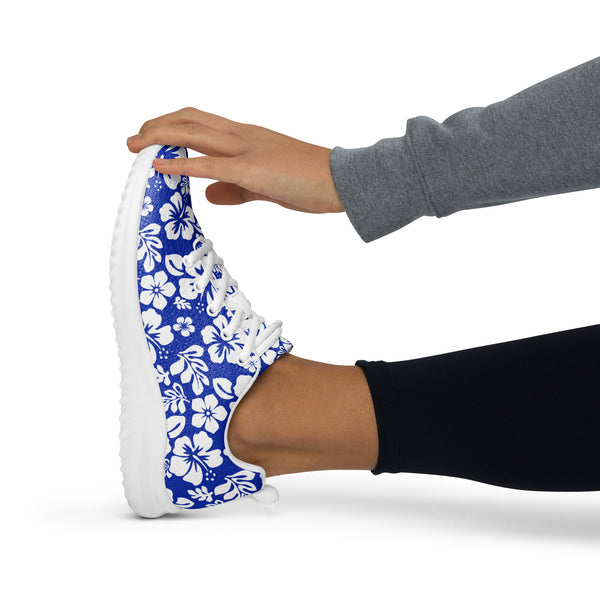 Women’s Royal Blue & White Hawaiian Flowers Athleisure Sneakers – Extremely Stoked® Surf-Style Shoes