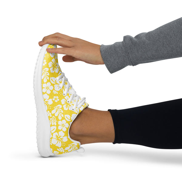 Women’s Yellow & White Hawaiian Flowers Athleisure Sneakers – Extremely Stoked® Surf-Style Shoes