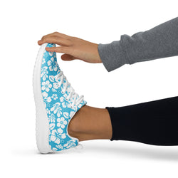 Women’s Aqua Blue & White Hawaiian Flowers Athleisure Sneakers – Extremely Stoked® Surf-Style Shoes