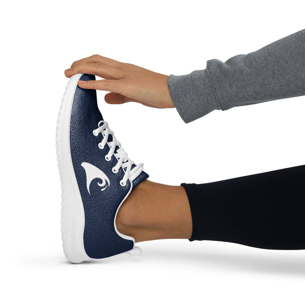 Women’s Navy Blue Athleisure Sneakers with White Epic Wave Logo – Extremely Stoked® Surf Style Shoes