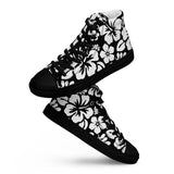 Women's Black and White Hawaiian Print High Top Canvas Shoes - Extremely Stoked