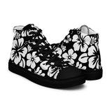 Women's Black and White Hawaiian Print High Top Canvas Shoes - Extremely Stoked