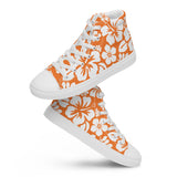 Women's Orange and White Hawaiian Print High Top Canvas Shoes - Extremely Stoked