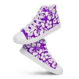 Women's Purple and White Hawaiian Print High Top Canvas Shoes - Extremely Stoked