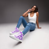 Women's Purple and White Hawaiian Print High Top Canvas Shoes - Extremely Stoked