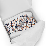 Women's Navy Blue, White and Orange Hawaiian Print High Top Canvas Shoes - Extremely Stoked