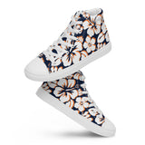 Women's Navy Blue, White and Orange Hawaiian Print High Top Canvas Shoes - Extremely Stoked