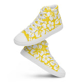 Women's Yellow and White Hawaiian Print High Top Canvas Shoes - Extremely Stoked