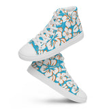 Women's Aqua Blue and Orange Hawaiian Print High Top Canvas Shoes - Extremely Stoked