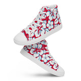 Women's Red, Aqua Blue and White Hawaiian Print High Top Canvas Shoes