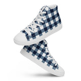 Navy Blue and White Preppy Girl Gingham Women’s High Top Canvas Shoes