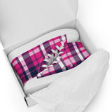 Hot Pink and Navy Blue Surfer Girl Plaid Women’s High Top Canvas Shoes