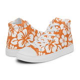 Women's Orange and White Hawaiian Print High Top Canvas Shoes - Extremely Stoked