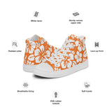 Women's Orange and White Hawaiian Print High Top Canvas Shoes - Extremely Stoked