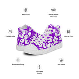 Women's Purple and White Hawaiian Print High Top Canvas Shoes - Extremely Stoked