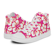 Women's Orange, White and Hot Pink Hawaiian Print  High Top Canvas Shoes