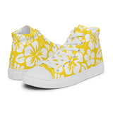 Women's Yellow and White Hawaiian Print High Top Canvas Shoes - Extremely Stoked