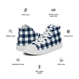 Navy Blue and White Preppy Girl Gingham Women’s High Top Canvas Shoes
