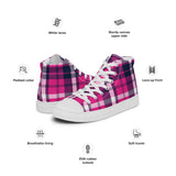 Hot Pink and Navy Blue Surfer Girl Plaid Women’s High Top Canvas Shoes