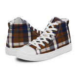 Navy Blue and Brown Preppy Surfer Girl Plaid High Top Canvas Shoes