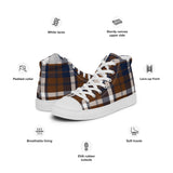 Navy Blue and Brown Preppy Surfer Girl Plaid High Top Canvas Shoes