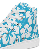 Women's Aqua Blue and White Hawaiian Print High Top Canvas Shoes