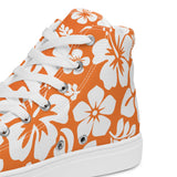 Women's Orange and White Hawaiian Print High Top Canvas Shoes - Extremely Stoked