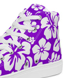 Women's Purple and White Hawaiian Print High Top Canvas Shoes - Extremely Stoked