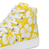 Women's Yellow and White Hawaiian Print High Top Canvas Shoes - Extremely Stoked