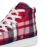 Women's Red, White and Navy Blue Preppy Surfer Girl Plaid High Top Canvas Shoes