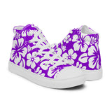 Women's Purple and White Hawaiian Print High Top Canvas Shoes - Extremely Stoked