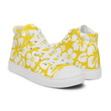 Women's Yellow and White Hawaiian Print High Top Canvas Shoes - Extremely Stoked