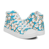 Women's Aqua Blue and Orange Hawaiian Print High Top Canvas Shoes - Extremely Stoked