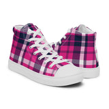 Hot Pink and Navy Blue Surfer Girl Plaid Women’s High Top Canvas Shoes