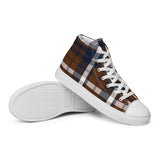 Navy Blue and Brown Preppy Surfer Girl Plaid High Top Canvas Shoes