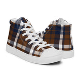 Navy Blue and Brown Preppy Surfer Girl Plaid High Top Canvas Shoes