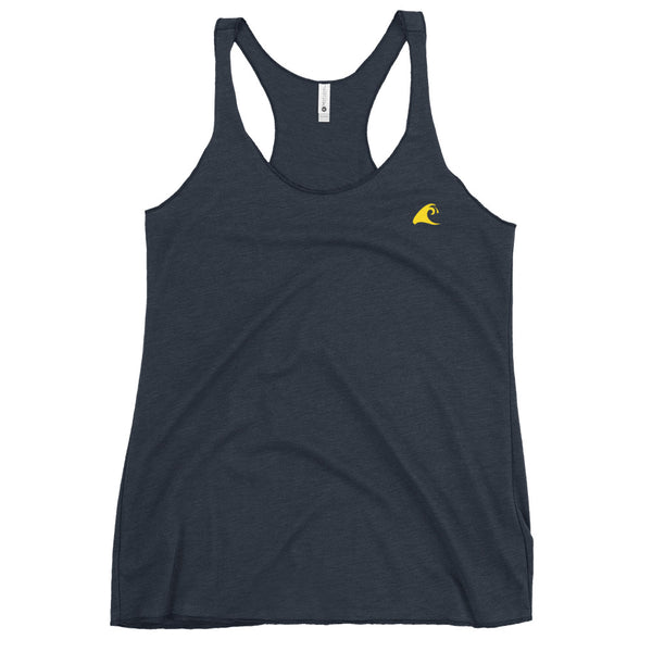 Women's Navy Blue Tank with Extremely Stoked Yellow Epic Wave Logo