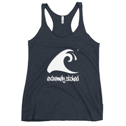 Women's Navy Blue Tank with Large White Extremely Stoked Epic Wave Logo