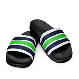 Navy Blue and Green Beach Stripes Women’s Slide Sandals