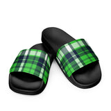 Lime Green and Navy Blue Preppy Surfer Plaid Women’s Slide Sandals