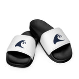 Extremely Stoked Navy Blue Epic Wave Logo on Women's White Slide Sandals