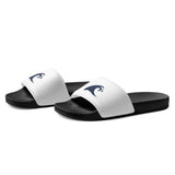 Extremely Stoked Navy Blue Epic Wave Logo on Women's White Slide Sandals