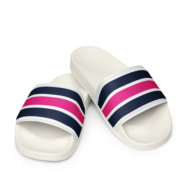 Colorful Striped Double Strap Slide Sandals - White Sole Red White and Blue Track Stripe Slide Sandals | Deco Slides main image 3