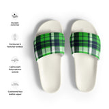 Lime Green and Navy Blue Preppy Surfer Plaid Women’s Slide Sandals