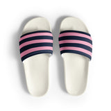 Navy Blue and Pink Beach Stripes Women’s Slide Sandals