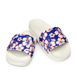 Royal Blue Orange and White Hawaiian Flowers Women’s Slides Sandals